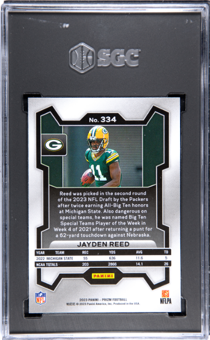 2023 Panini Prizm #334 Jayden Reed SGC 9.5 RC Rookie Packers
