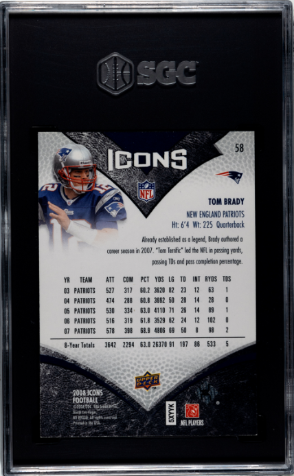 2008 Upper Deck Icons #58 Tom Brady SGC 9.5 New England Patriots