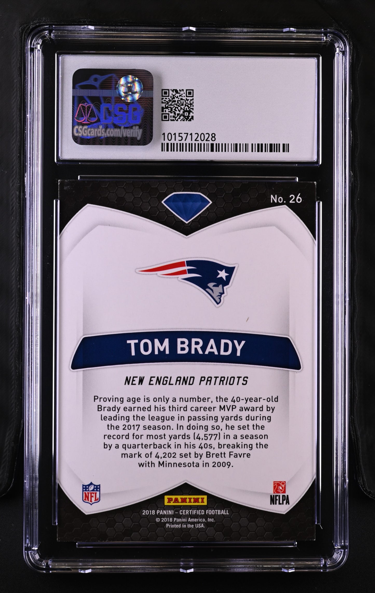 2018 Certified #26 Tom Brady Certified Diamonds CGC 8