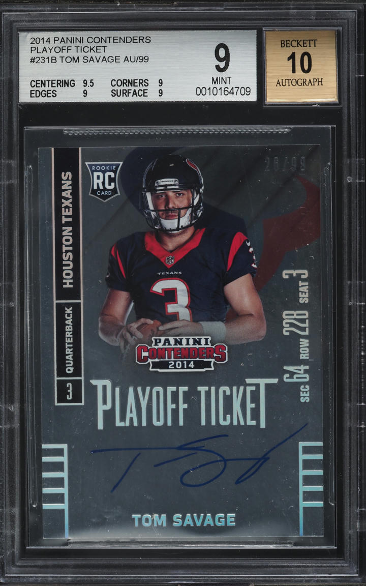 2014 Panini Contenders #231b Tom Savage AUTO /99 RC BGS 9 Texans