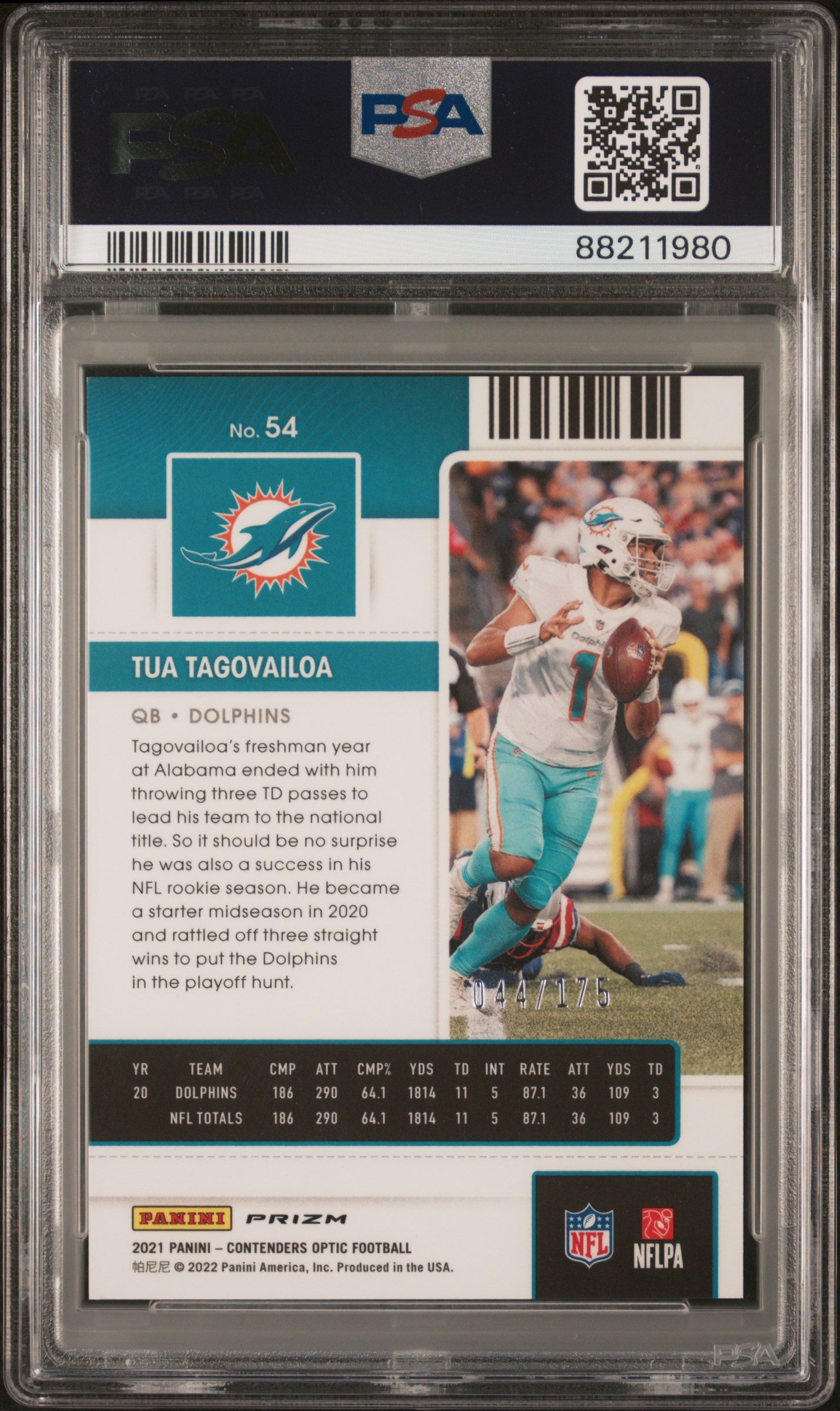 2021 Panini Contenders Optic #54 Tua Tagovailoa Red /175 PSA 10