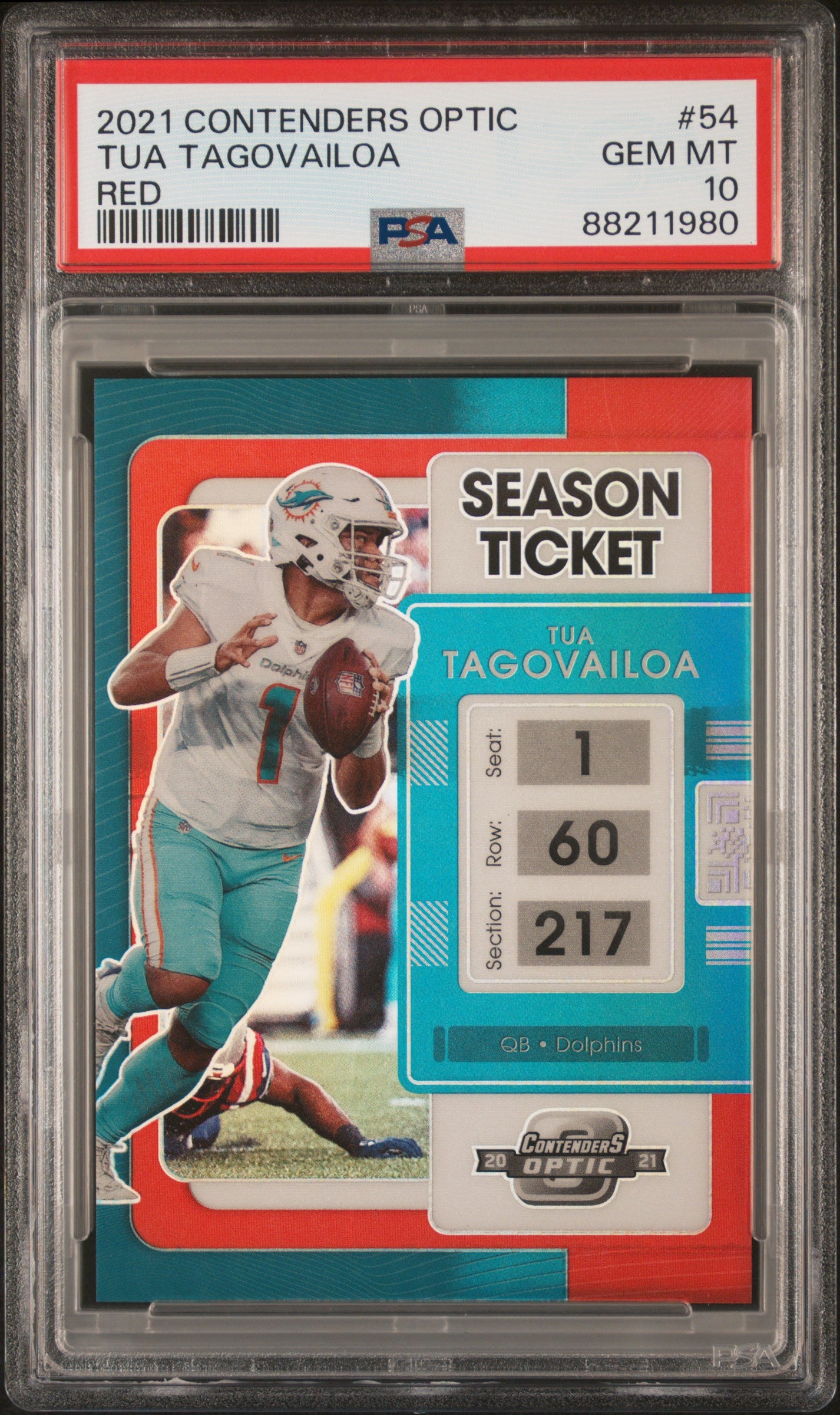 2021 Panini Contenders Optic #54 Tua Tagovailoa Red /175 PSA 10