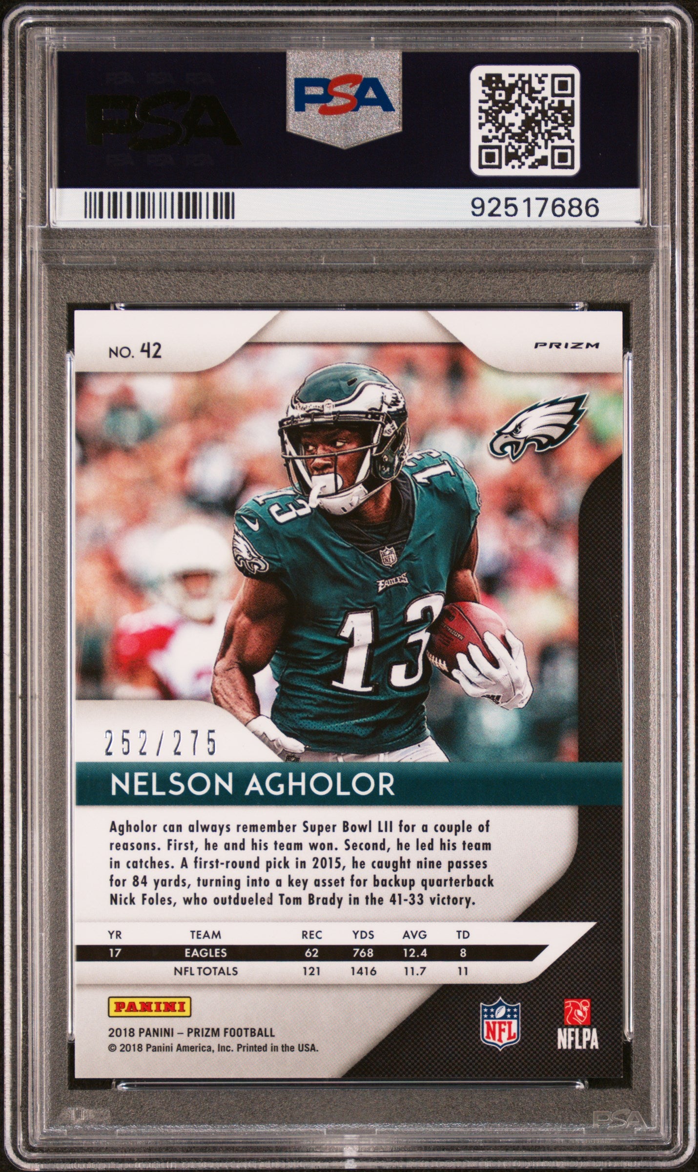 2018 Panini Prizm #42 Nelson Agholor Hyper Prizm /275 PSA 10