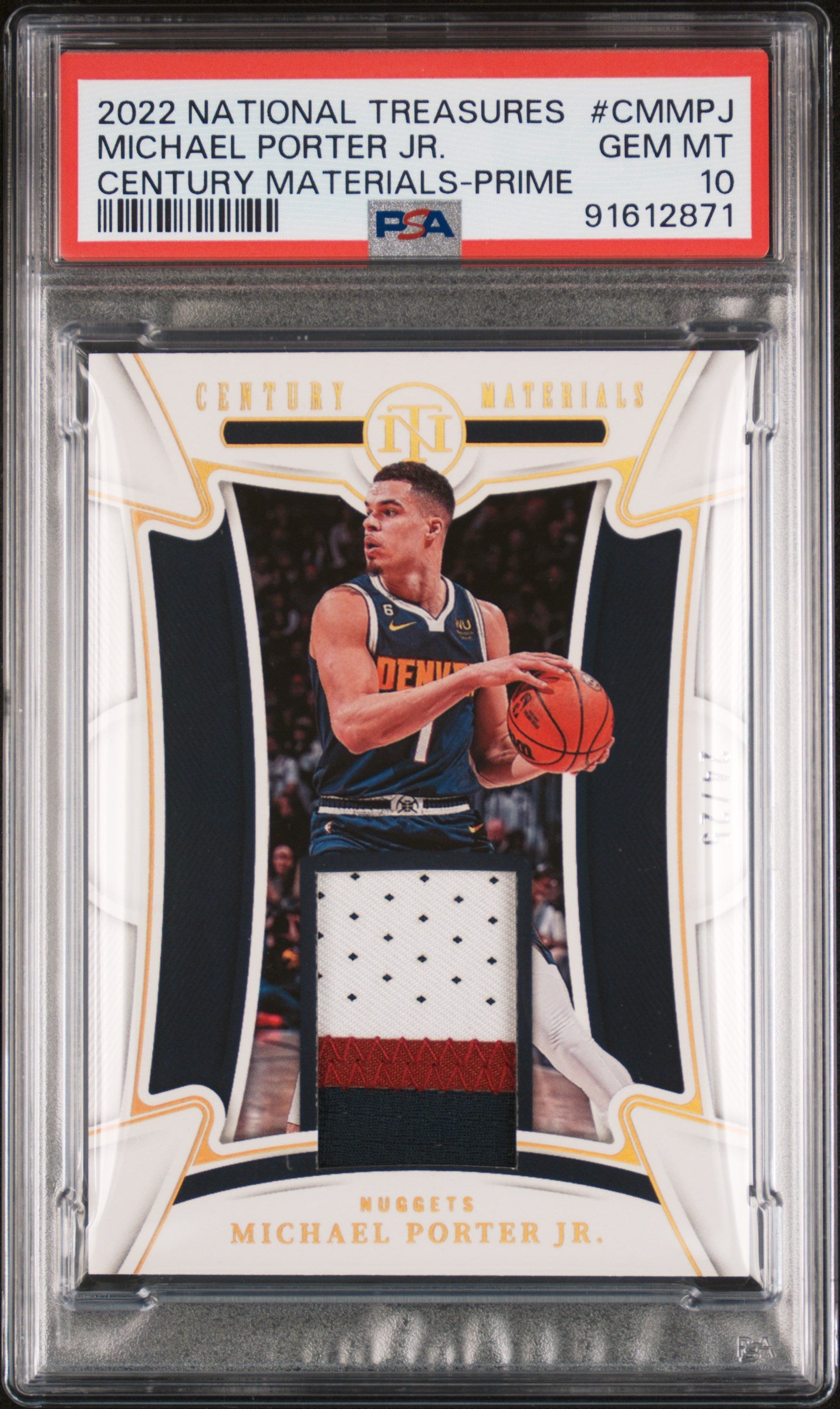 2022-23 National Treasures Michael Porter Jr. Century Materials /25 Prime PSA 10