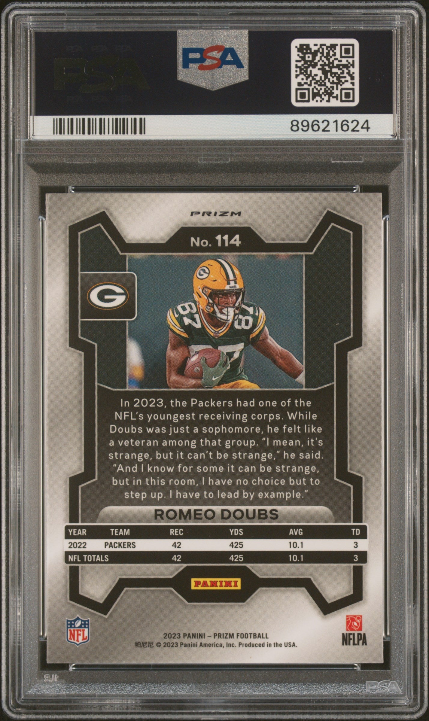 2023 Panini Prizm #114 Romeo Doubs Retail Blue PSA 9 RARE