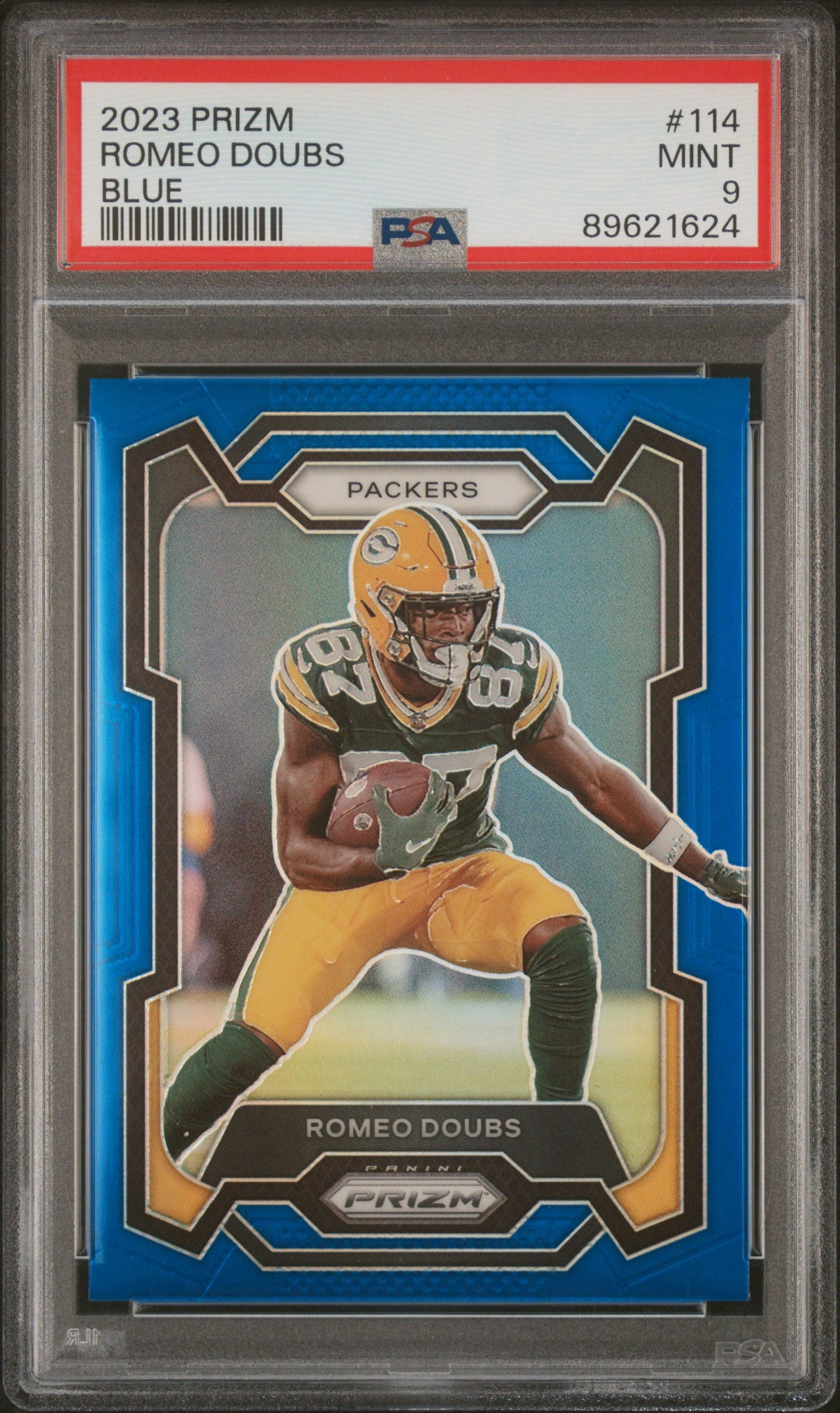 2023 Panini Prizm #114 Romeo Doubs Retail Blue PSA 9 RARE