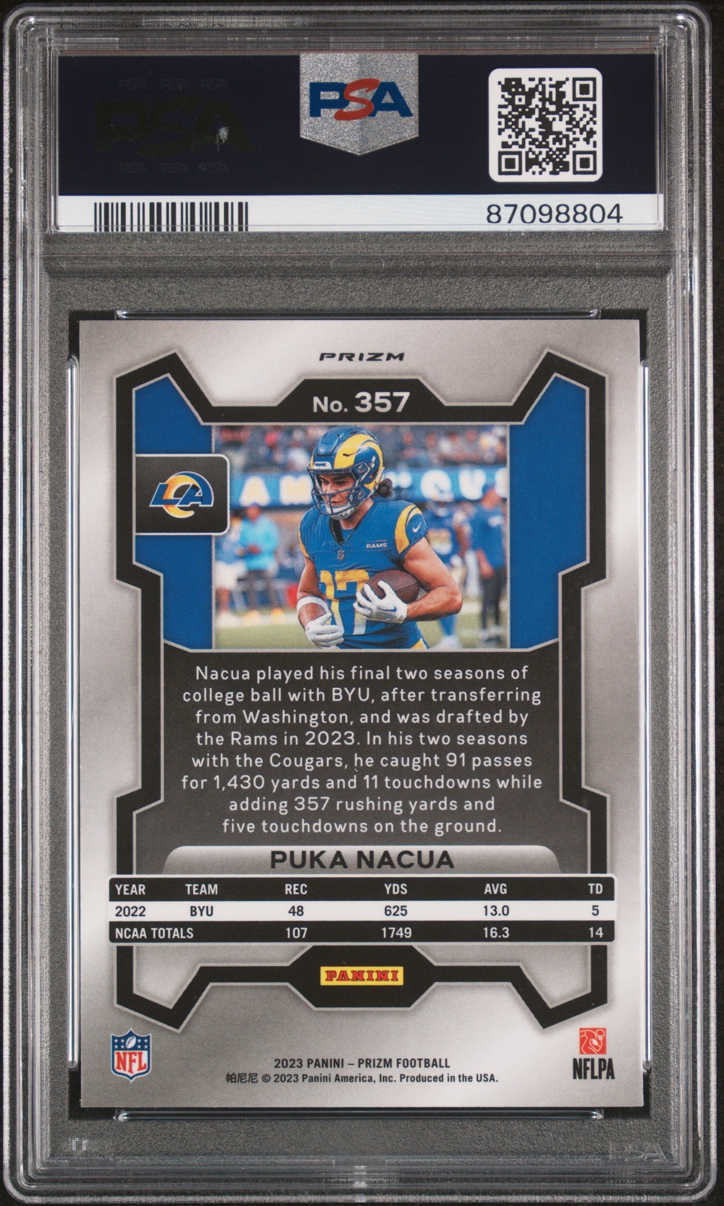 2023 Panini Prizm #357 Puka Nacua Silver PSA 10 RC Rookie Rams