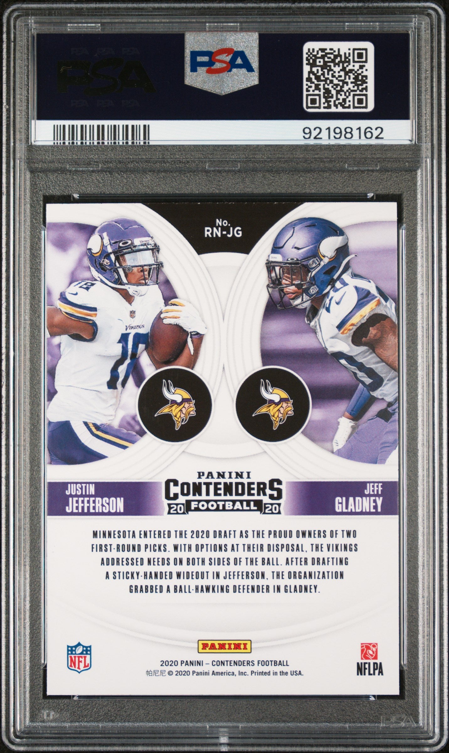 2020 Panini Contenders #RN-JG Justin Jefferson / Gladney Round Numbers PSA 9