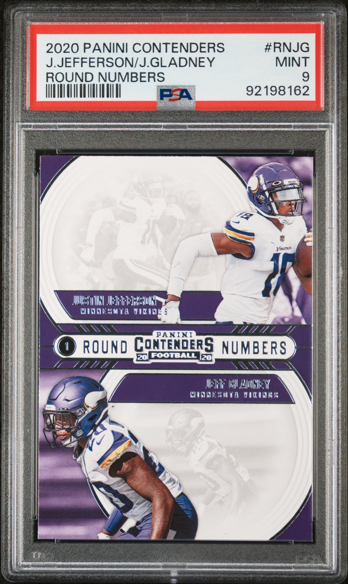 2020 Panini Contenders #RN-JG Justin Jefferson / Gladney Round Numbers PSA 9