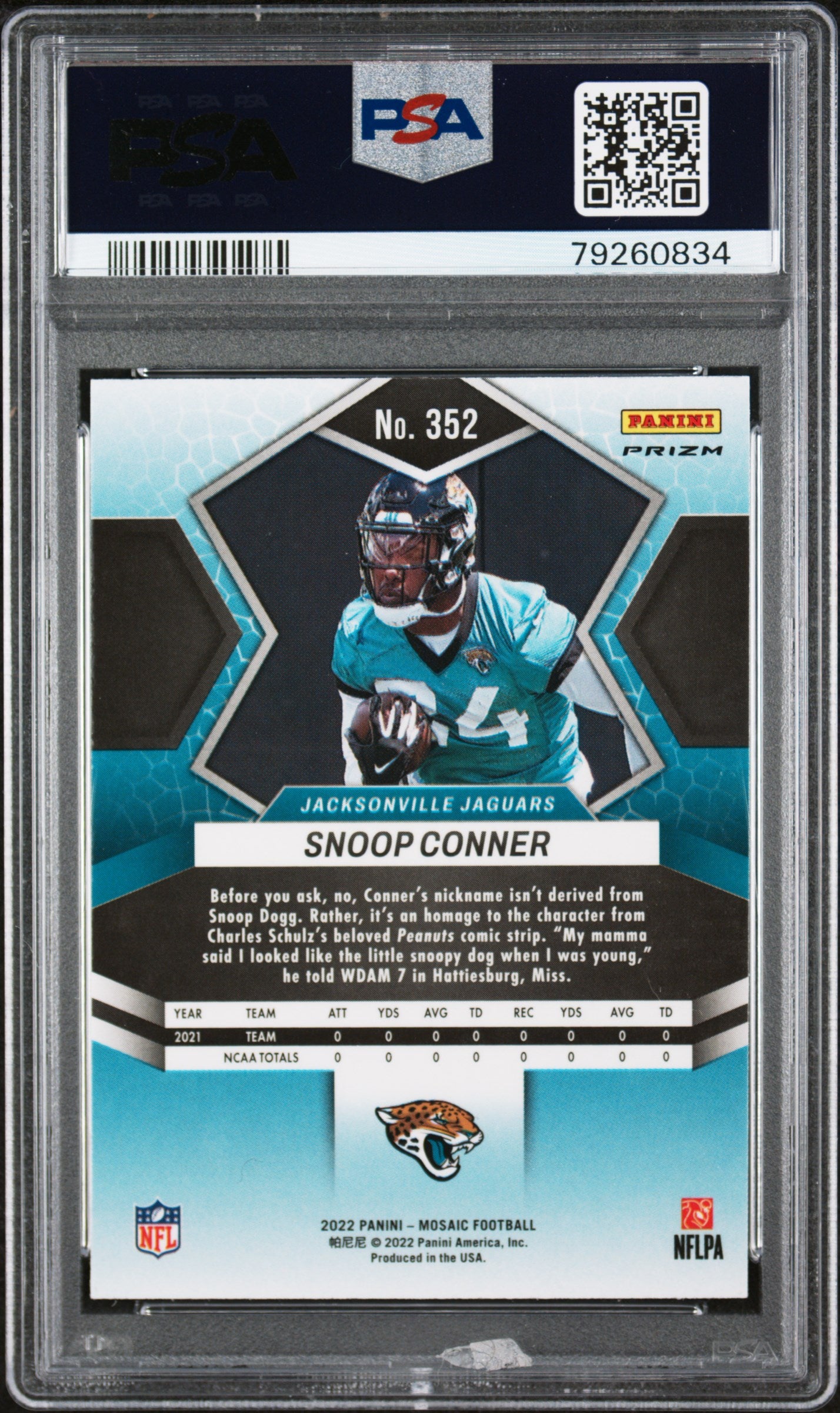 2022 Panini Mosaic #352 Snoop Conner Mosaic No Huddle Silver RC Rookie PSA 9