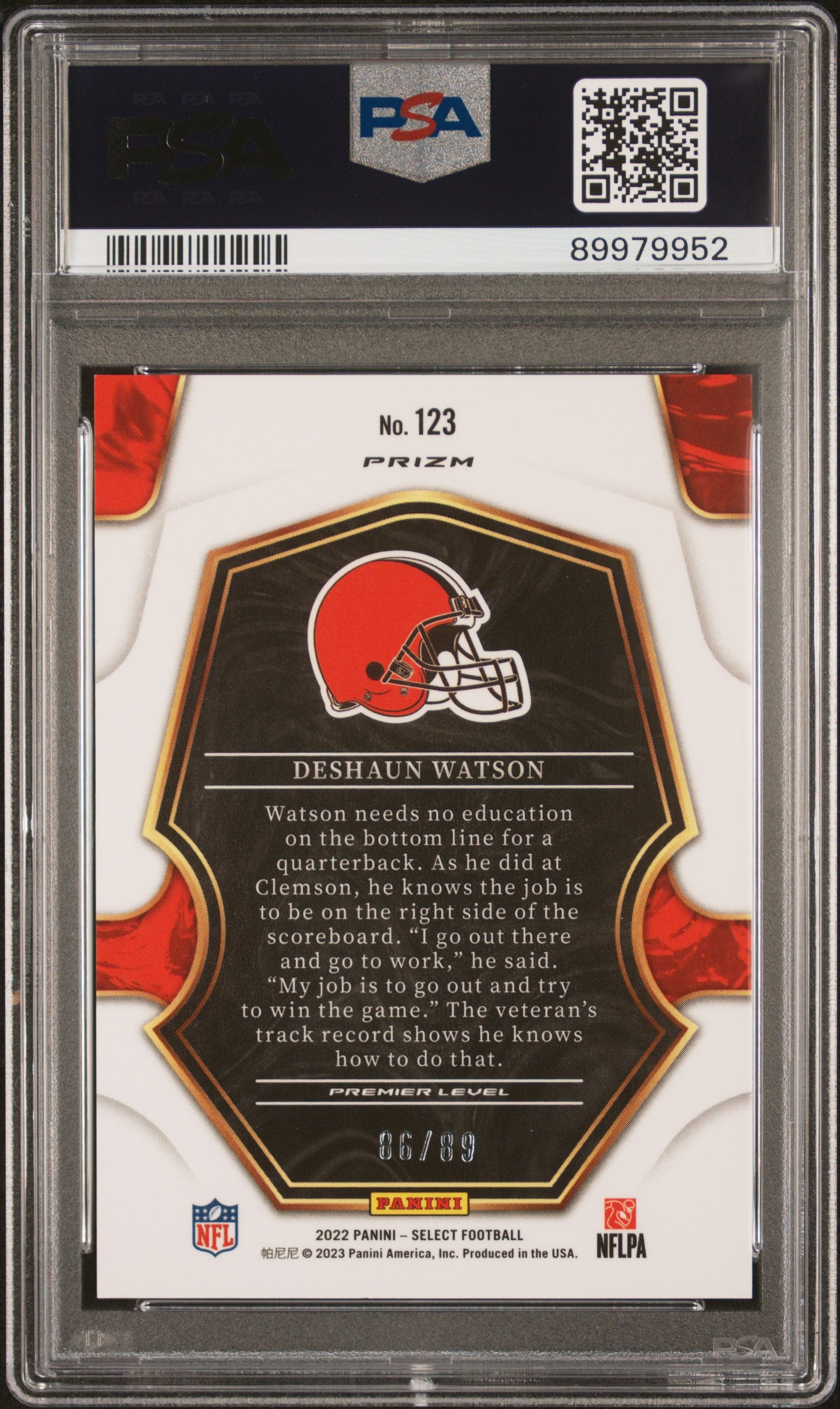 2022 Panini Select #123 Deshaun Watson Dragon Scale Prizm PSA 10 #/89