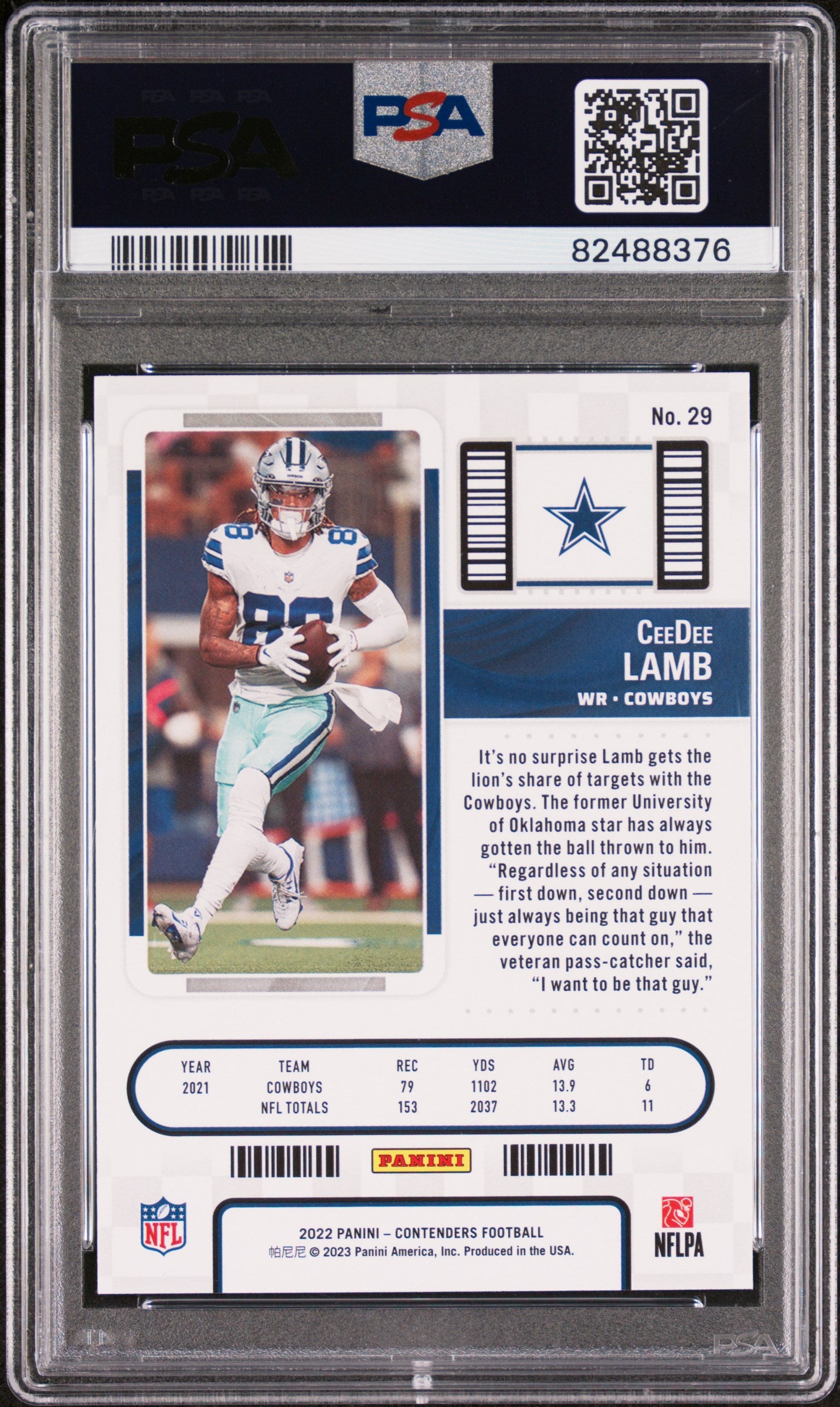 2022 Panini Contenders #29 CeeDee Lamb PSA 10 Dallas Cowboys
