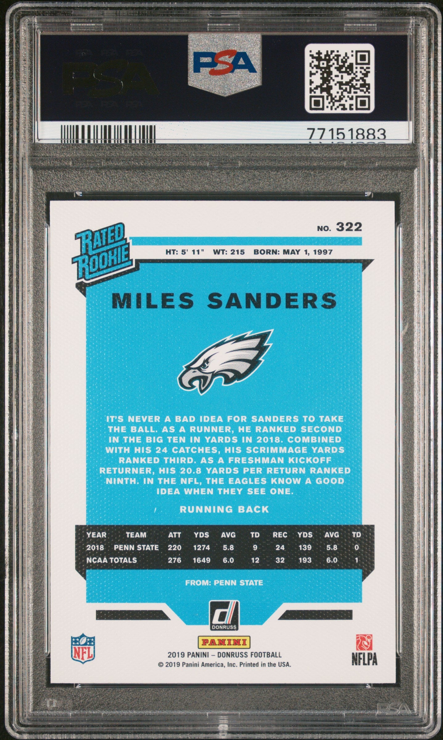 2019 Donruss #322 Miles Sanders Rated Rookies Canvas PSA 10