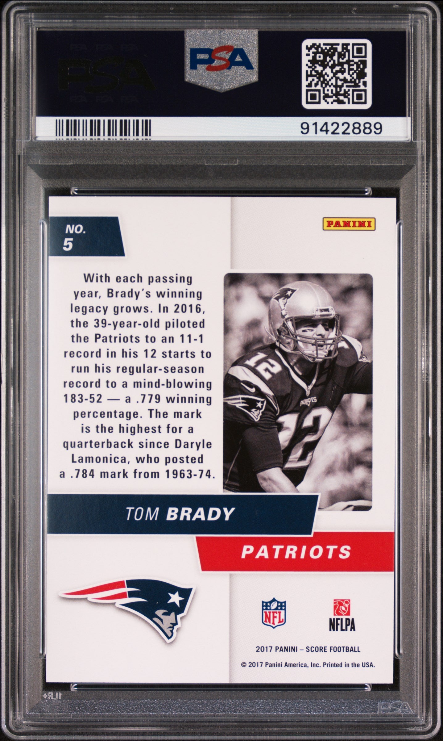 2017 Score #5 Tom Brady Signal Callers PSA 9 New England Patriots