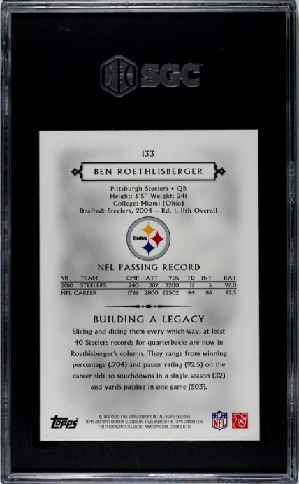 2011 Topps Gridiron Legends #133 Ben Roethlisberger Green SGC 9.5 #/150