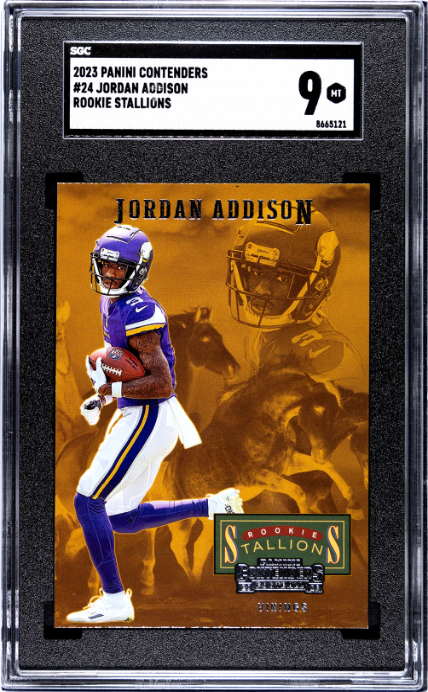 2023 Panini Contenders #24 Jordan Addison Rookie Stallions SGC 9 Vikings