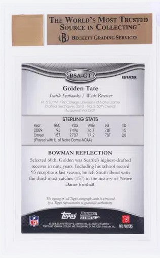 2010 Bowman Sterling #BSAGT Golden Tate RC Black Refractors BGS 9.5 /50