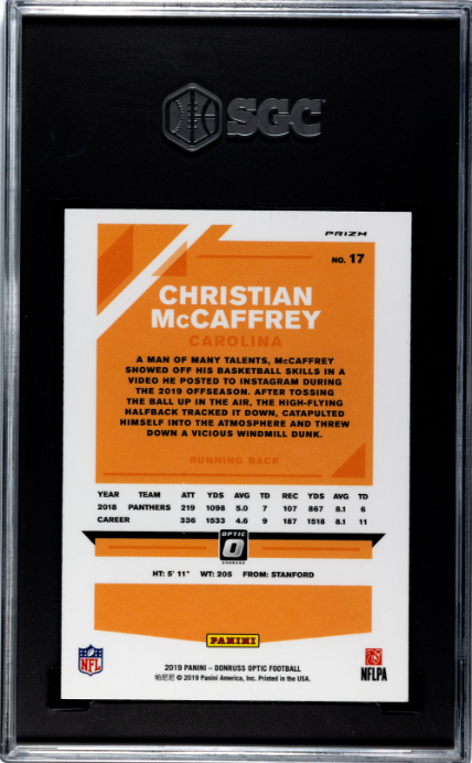 2019 Donruss Optic #17 Christian McCaffrey Holo SGC 8.5 Panthers