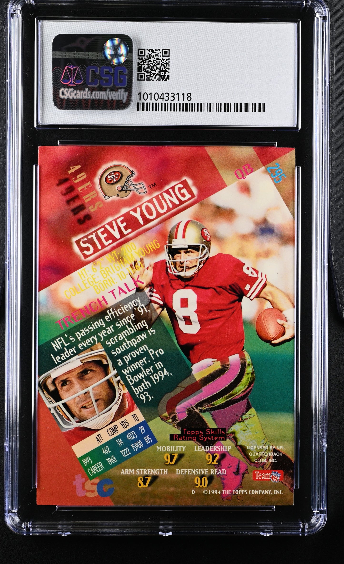 1994 Stadium Club #295 Steve Young CGC 9