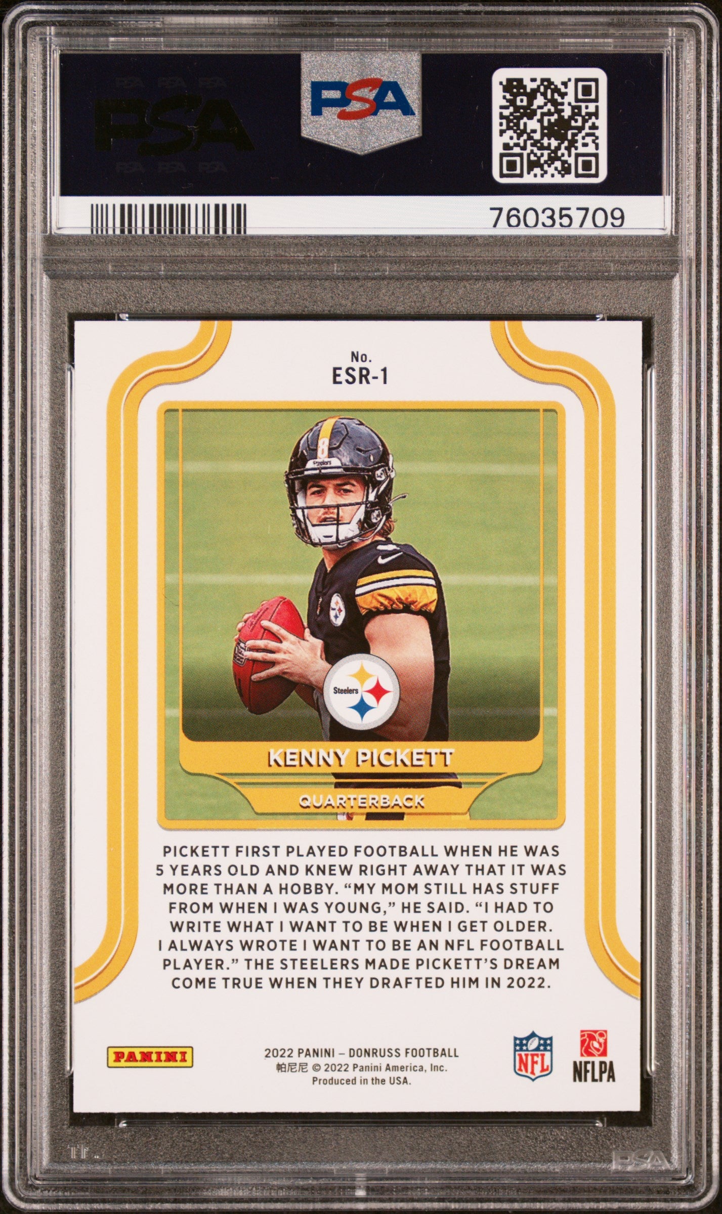 2022 Donruss #ESR-1 Kenny Pickett Elite Series Rookies PSA 9