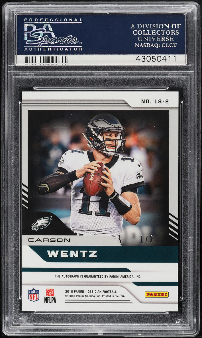 2018 Panini Obsidian #LS-2 Carson Wentz 1/2 Lightning Strike Auto Red PSA 10