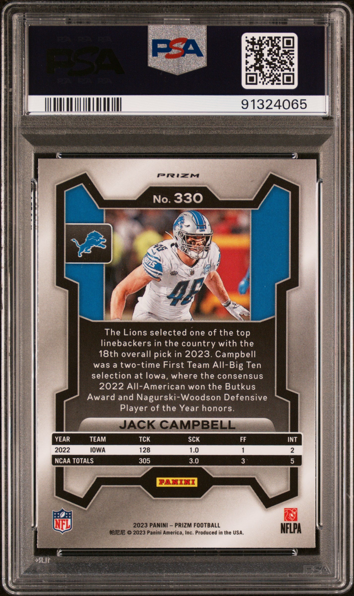 2023 Panini Prizm #330 Jack Campbell Purple Pulsar PSA 10 RC Rookie