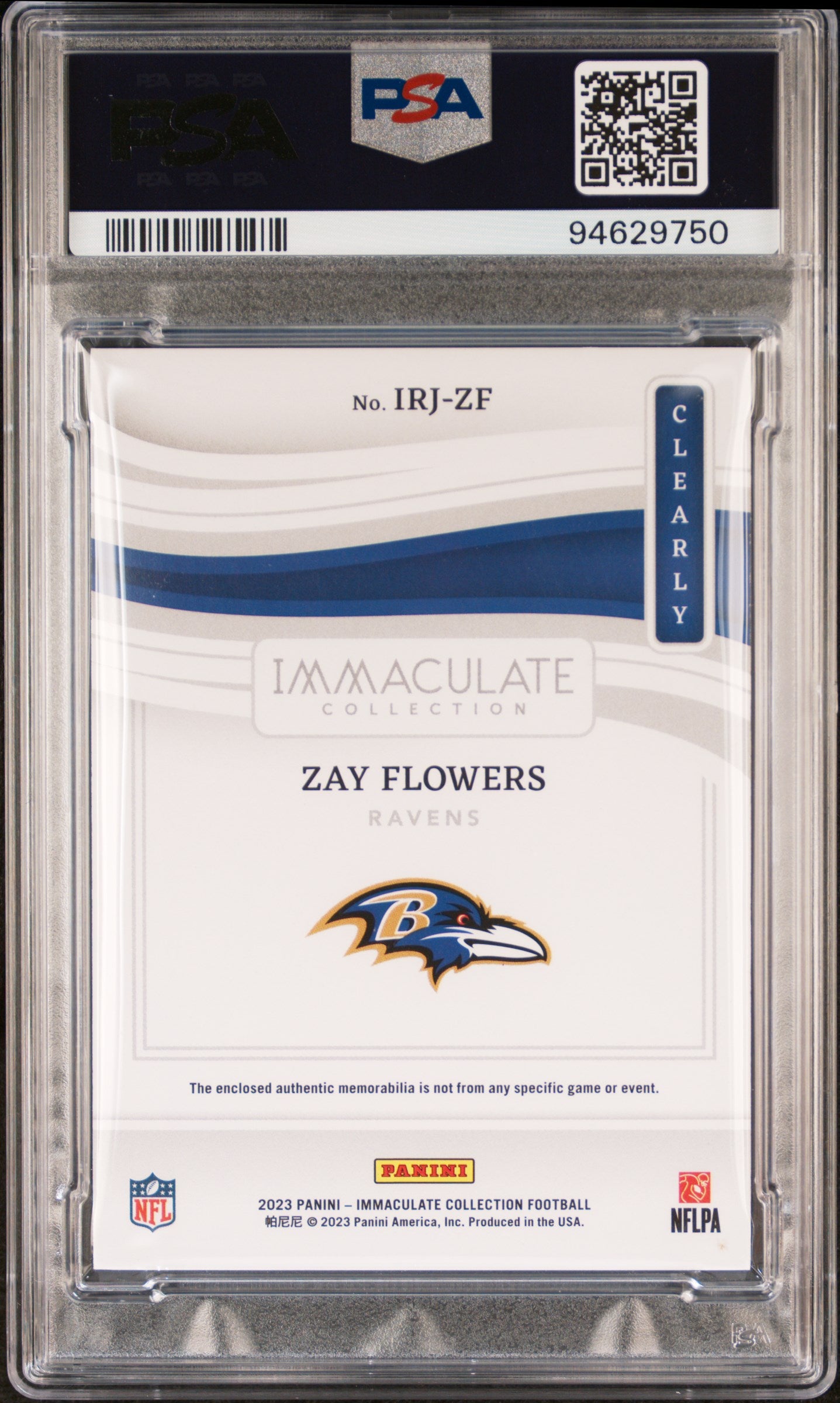 2023 Immaculate Collection #IRJ-ZF Zay Flowers Clearly RC Jerseys PSA 9 #/99