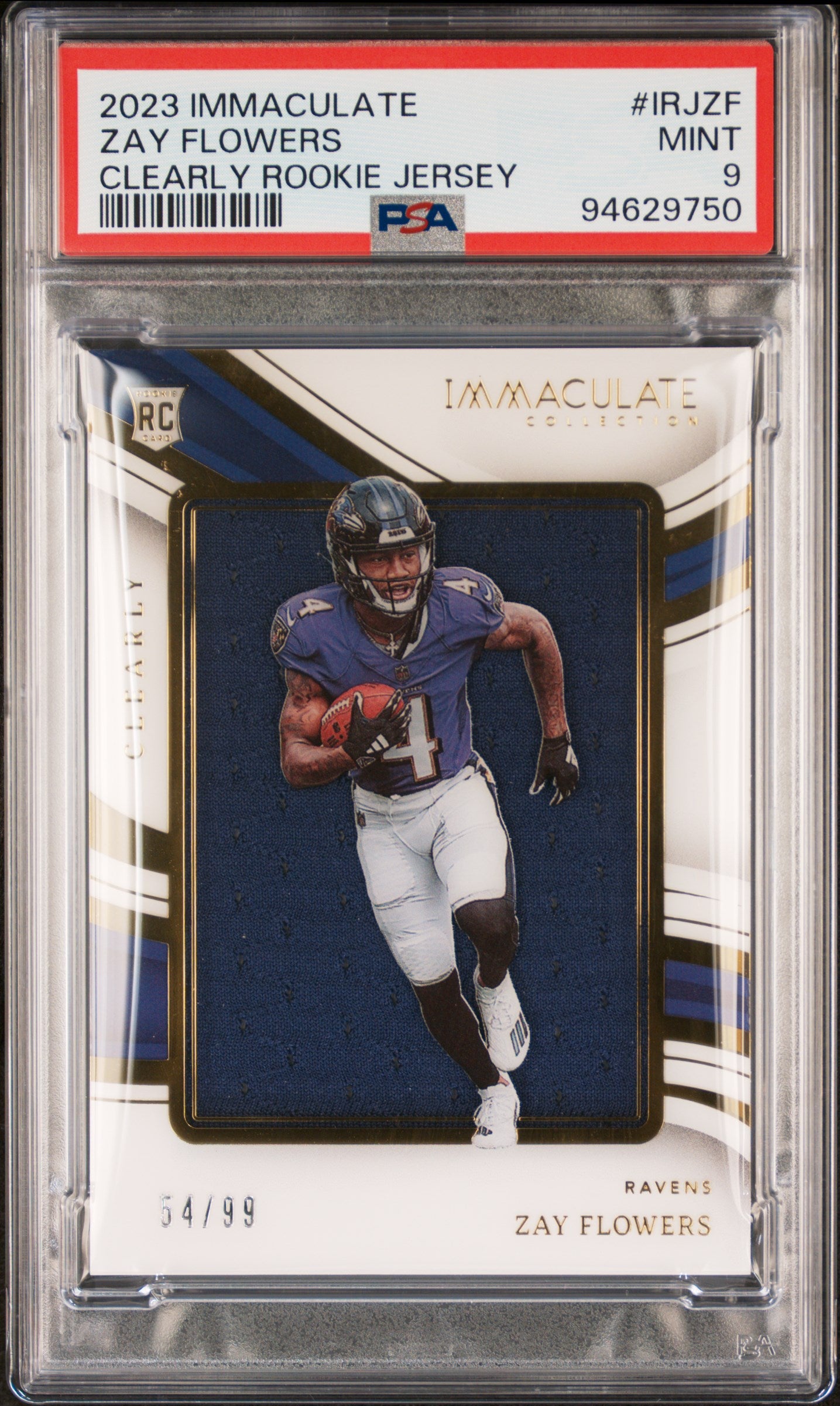 2023 Immaculate Collection #IRJ-ZF Zay Flowers Clearly RC Jerseys PSA 9 #/99