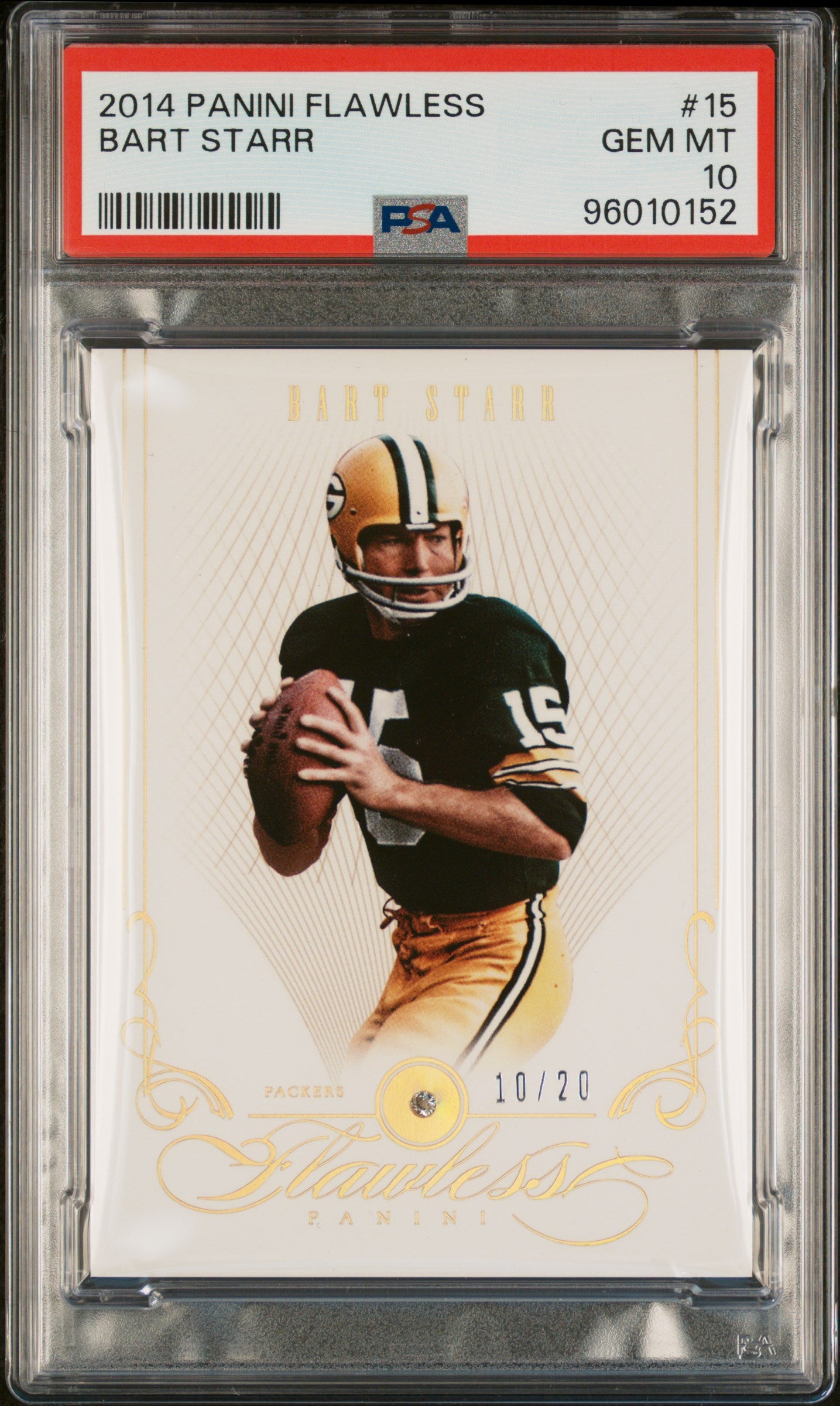 2014 Panini Flawless #15 Bart Starr GENUINE DIAMOND PSA 10 #/20 POP 2