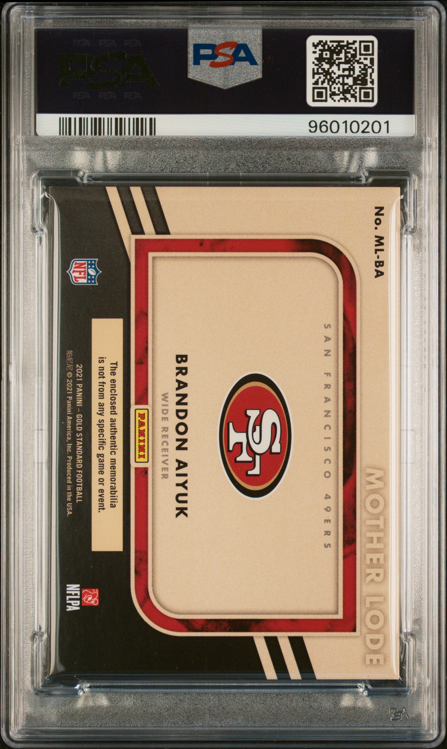 2021 Panini Gold Standard #ML-BA Brandon Aiyuk Mother Lode Prime PSA 8 #/49