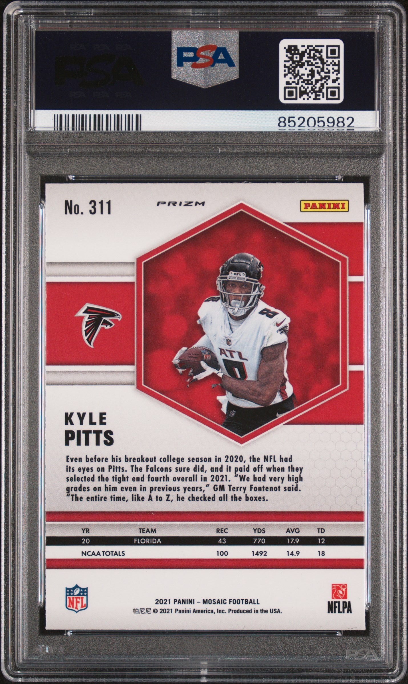 2021 Panini Mosaic #311 Kyle Pitts Prizm Reactive Yellow PSA 10 RC Falcons