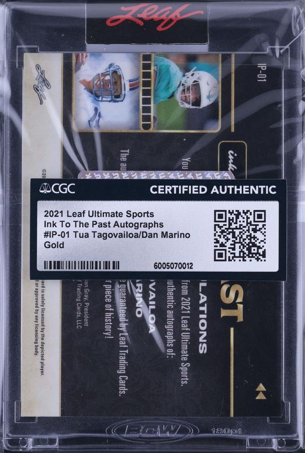 2021 Leaf Ink to the Past Auto Gold Holofoil 1/1 Tua Tagovailoa Dan Marino
