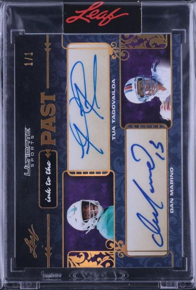 2021 Leaf Ink to the Past Auto Gold Holofoil 1/1 Tua Tagovailoa Dan Marino