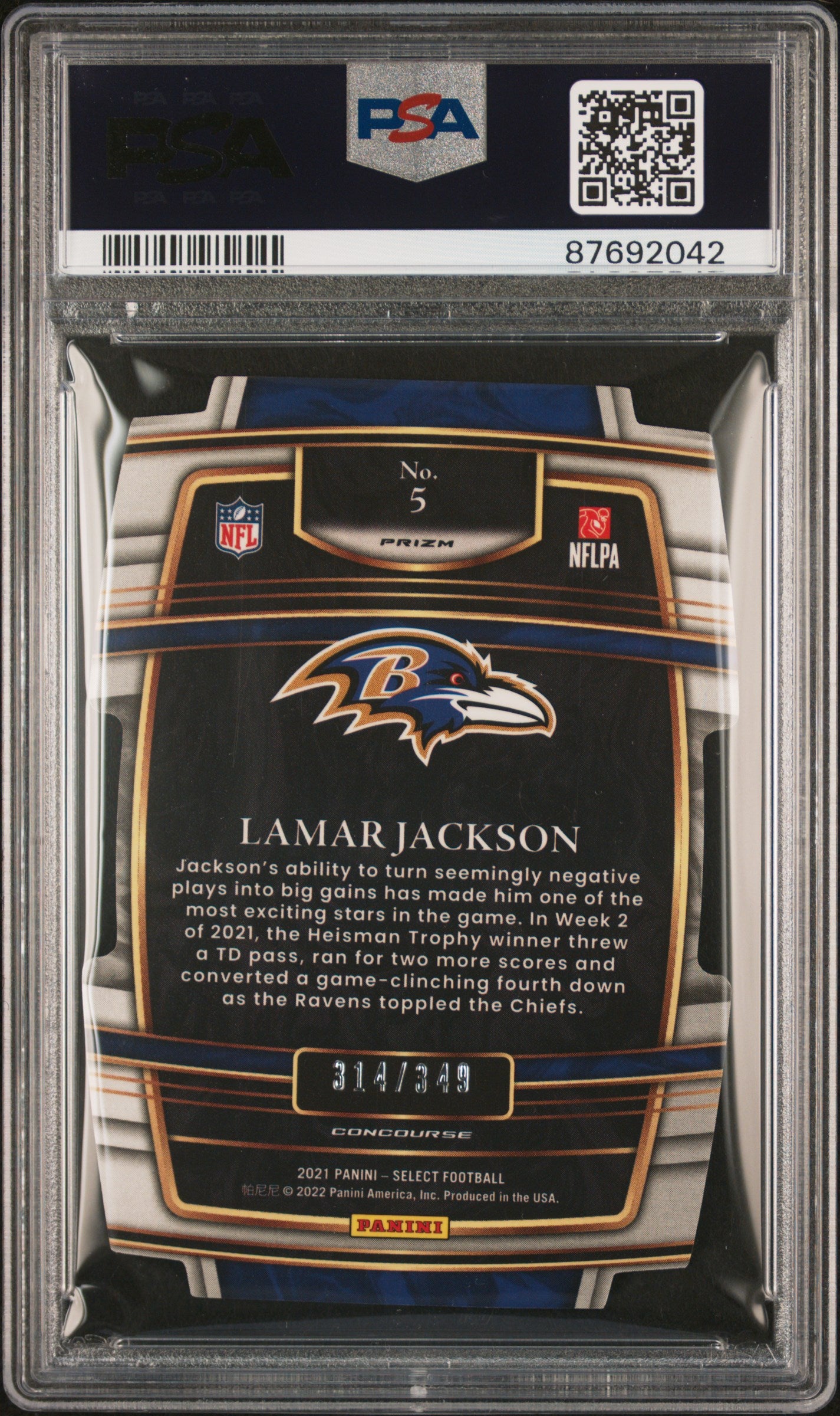 2021 Panini Select #5 Lamar Jackson 314/349 Neon Green Prizm Die Cut PSA 8