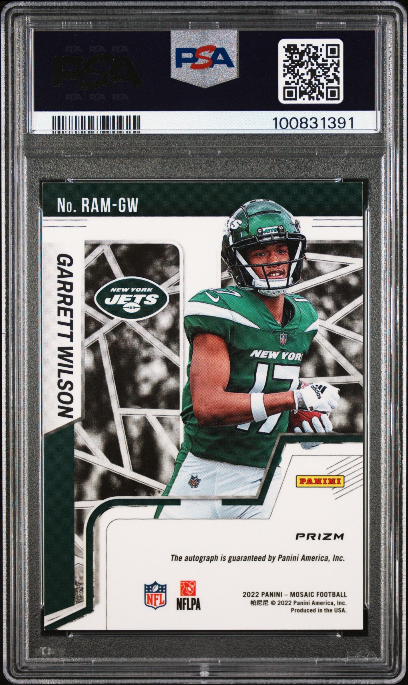 2022 Panini Mosaic #RAM-GW Garrett Wilson Rookie Autographs Mosaic PSA 9