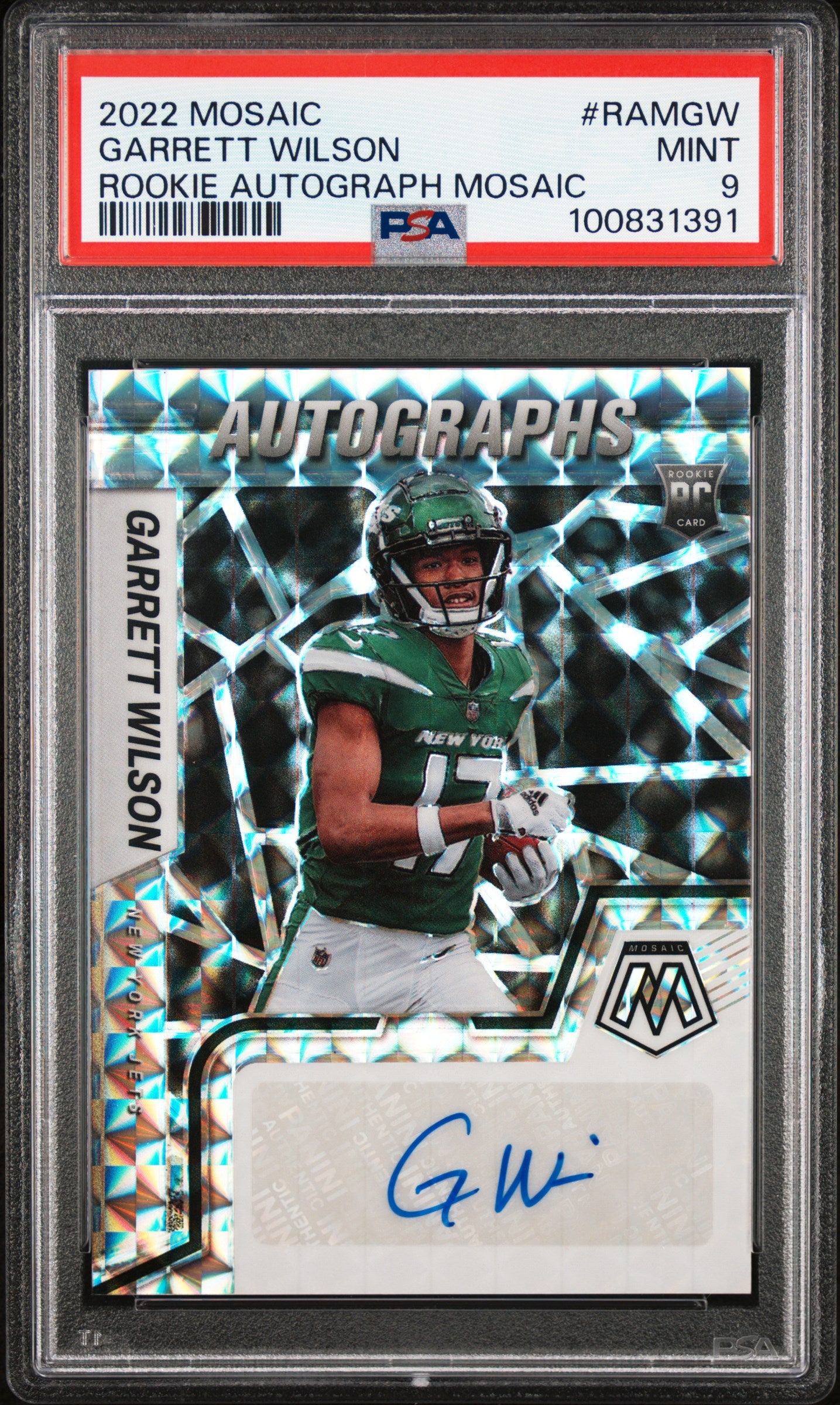 2022 Panini Mosaic #RAM-GW Garrett Wilson Rookie Autographs Mosaic PSA 9