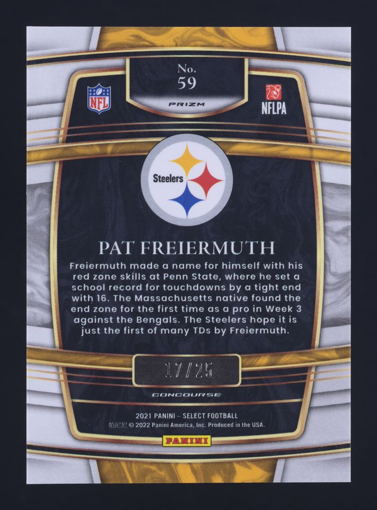 2021 Panini Select #59 Pat Freiermuth Blue Disco Prizm 17/25