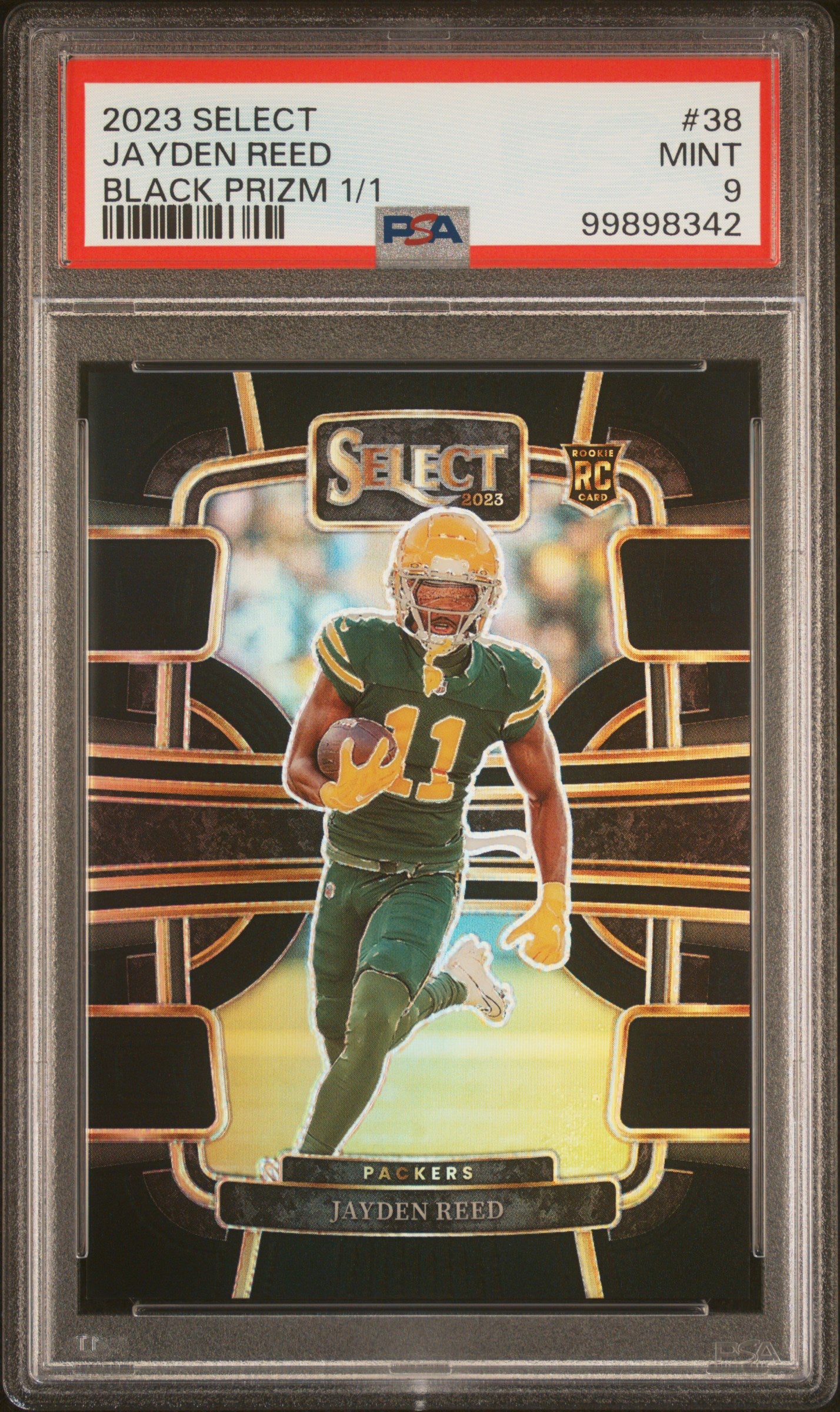 2023 Panini Select #38 Jayden Reed 1/1 Black Prizm PSA 9 RC Packers