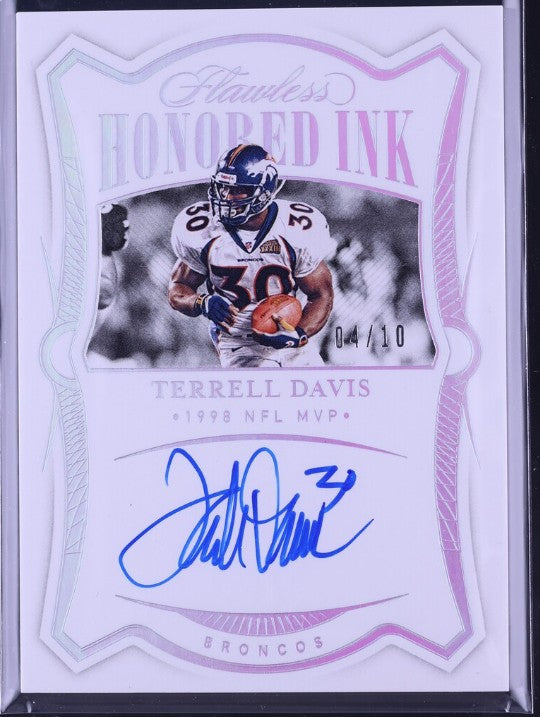 2020 Panini Flawless #HI-TDA Terrell Davis Honored Ink Autograph Silver 04/10