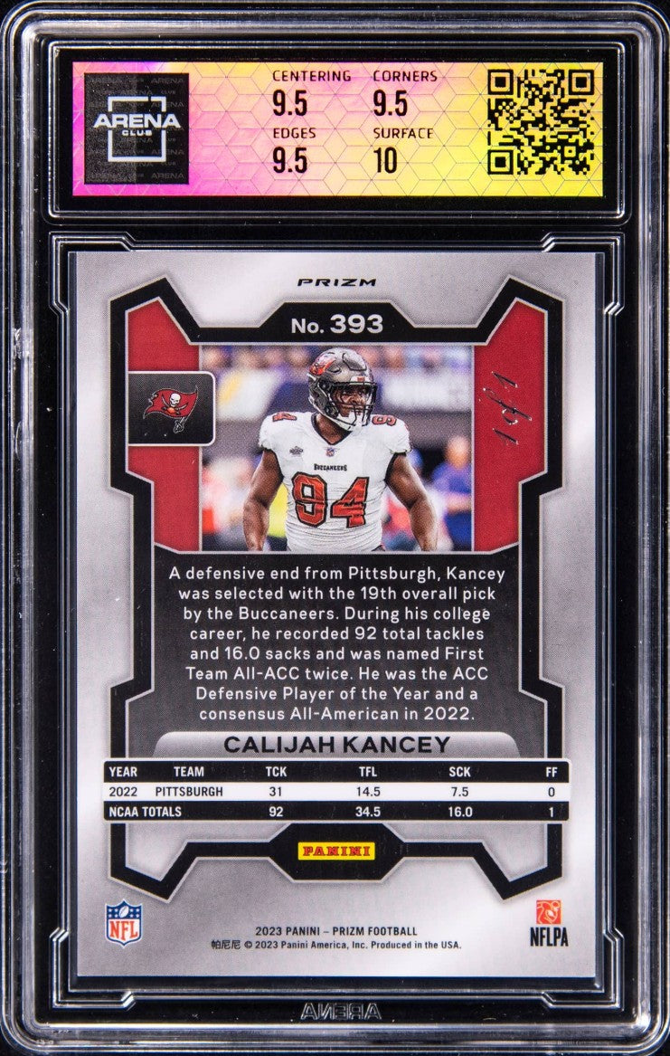 2023 Prizm #393 Calijah Kancey 1/1 Black Shimmer RC Arena Club Gem Mint 10