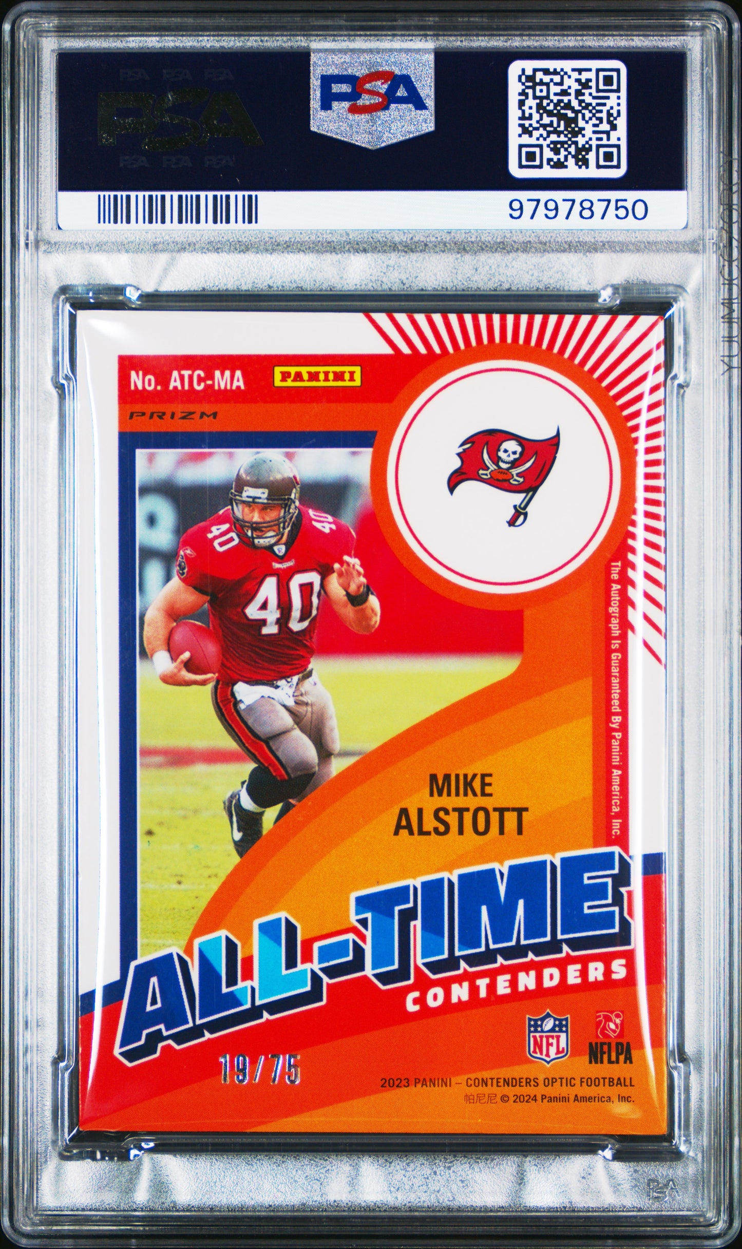 2023 Contenders Optic #ATC-MA Mike Alstott 11/75 Auto All Time Contenders PSA 8