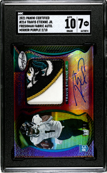 2021 Certified Travis Etienne Jr. 2/10 RC Fabric Mirror Auto Purple Etch SGC 7