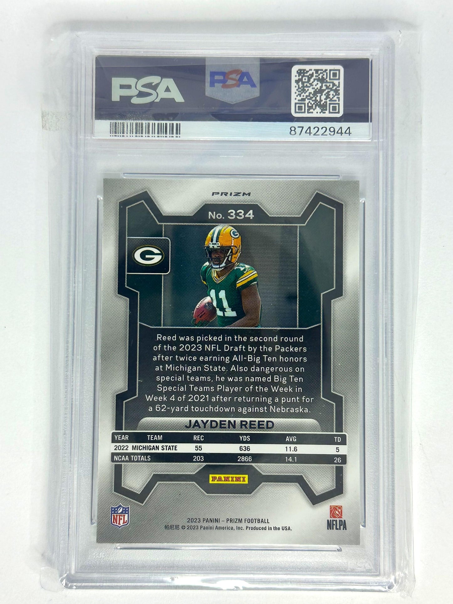 2023 Panini Prizm #334 Jayden Reed Silver RC PSA 9