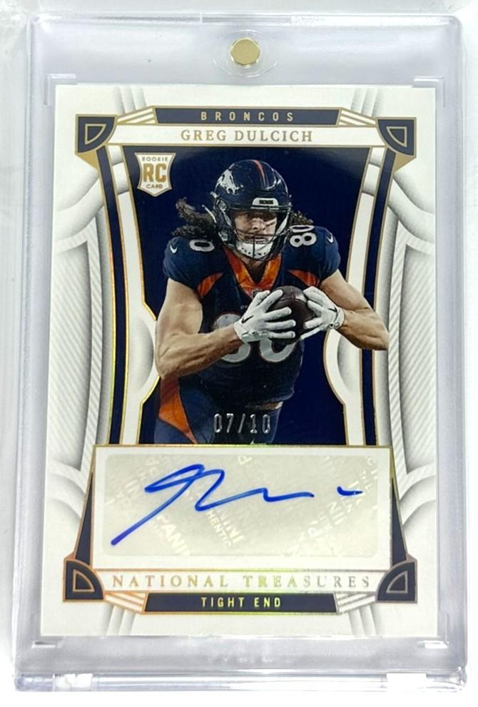 2022 Panini National Treasures #128 Greg Dulcich RC Auto Holo Gold 7/10