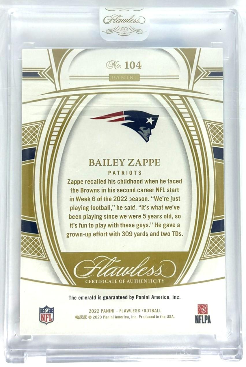 2022 Panini Flawless #104 Bailey Zappe RC Genuine Emerald 5/5