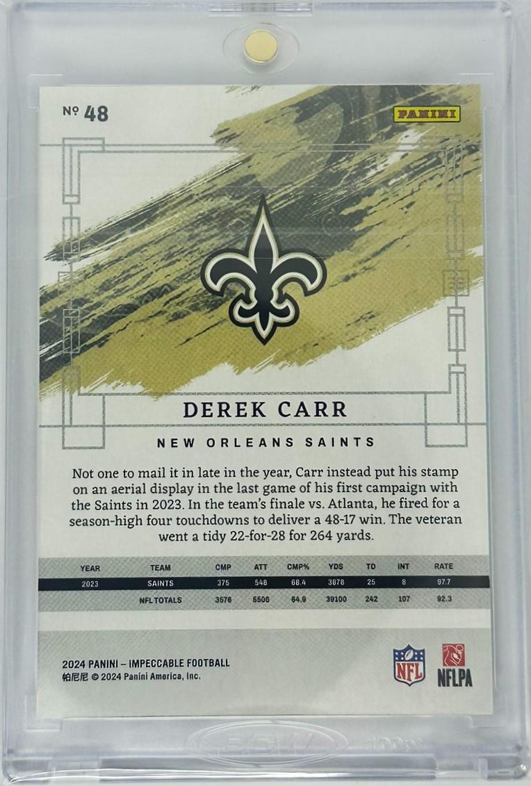 2024 Panini Impeccable #48 Derek Carr Emerald 1/5