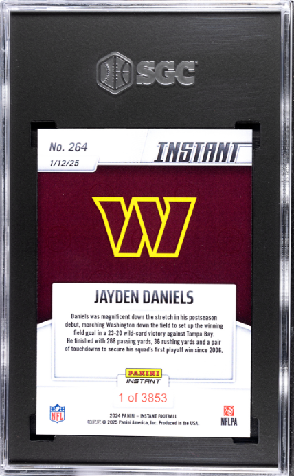2024 Panini Instant NFL #264 Jayden Daniels /3853 RC Rookie SGC 9
