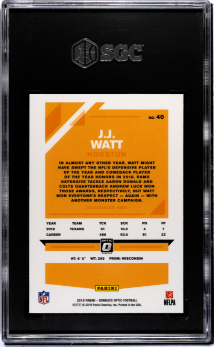 2019 Donruss Optic #40 J.J. Watt SGC 9.5 Houston Texans