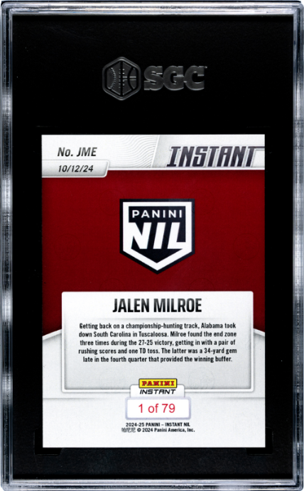 2024 Panini Instant NIL #JME Jalen Milroe RC Rookie /79 SGC 9.5