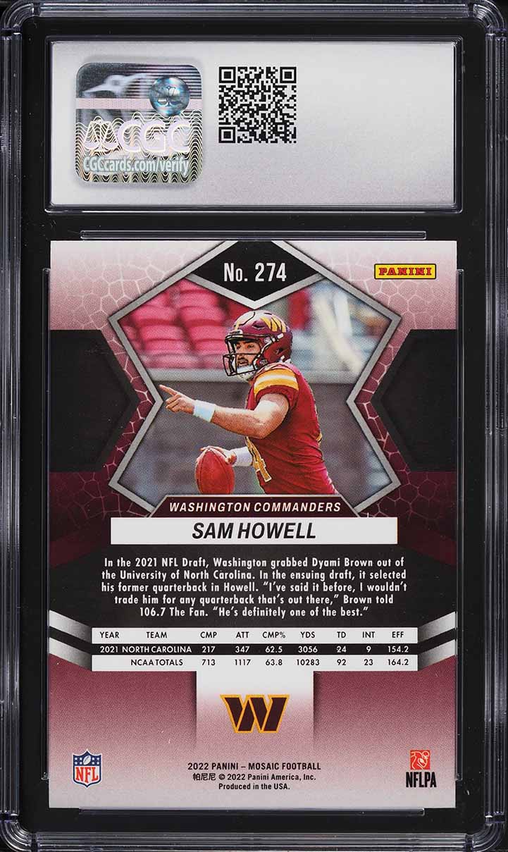 2022 Panini Mosaic Sam Howell RC #274 WASHINGTON COMMANDERS ROOKIE RC CGC 9